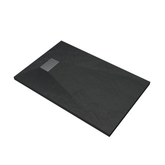 Pack receveur noir effet pierre 120x80 cm et grille décor perforée en inox - pack rock 2 Aurlane - PACR124