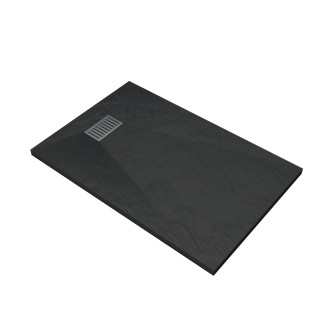 Pack Receveur Noir effet pierre 90x140 cm et grille décor linéaire en Inox Aurlane - PACR130