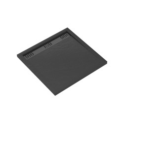 Receveur en acrylique gris effet pierre 80x80x4 cm + grilles linéaires chrome et noire - meteora Aurlane - PACR140