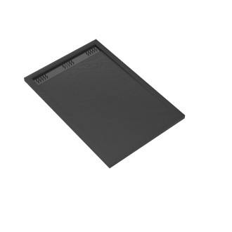 Receveur en acrylique gris effet pierre 90x120x4 cm + grilles linéaires chrome et noire - meteora Aurlane - PACR144