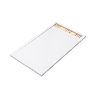 Receveur en acrylique blanc 80x140x5 cm + grilles linéaires chrome et or brossé - whiteness ii Aurlane - PACR156