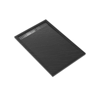 Receveur en acrylique gris effet pierre 80x120x4cm + grilles linéaires chrome et gun metal - meteora Aurlane - PACR166