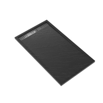 Receveur en acrylique gris effet pierre 80x140x5cm + grilles linéaires chrome et gun metal - meteora Aurlane - PACR168