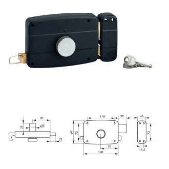 Serrure THIRARD Garage à tirage et bouton droite canon Ø25 - LG:32 mm 3 clés - 