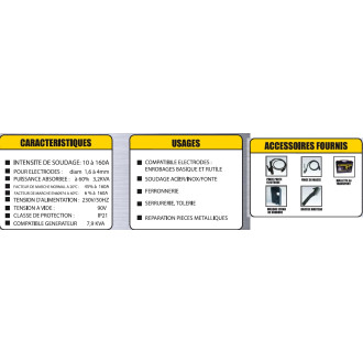 Poste à souder inverter mma 160a + accessoires star 4000 + lot de 50 éléctrodes offert