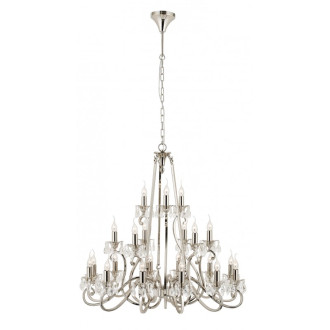 Chandelier oksana, nickel poli, pendeloques cristal, 21 éclairages