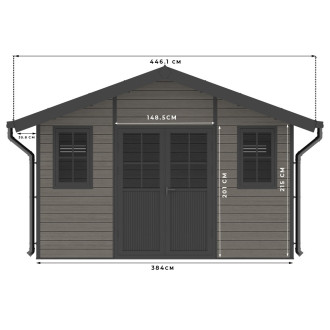 Abri de Jardin Bois Composite BRAGA - 16m2 Gris - Epaisseur des murs : 28 mm - Gouttiere en Aluminium - Composite Anti UV et Intemperies