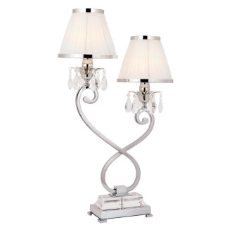 Lampe de table oksana, nickel poli, pampilles cristal, 2 abat-jours blancs