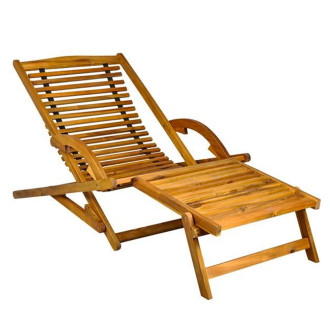 Transat en bois chaise longue bain de soleil avec repose pieds      marron