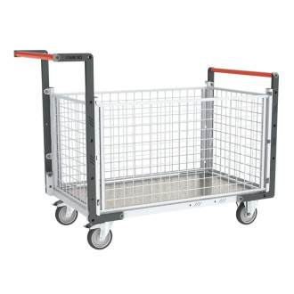 Chariot modulaire grillagé 2 dossiers + 2 ridelles plateau tôle galva 1000 x 600 mm 250 kg - 806724255