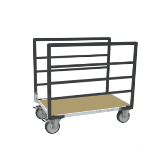 Chariot modulaire tube 2 ridelles plateau bois roues rectangle 500 kg