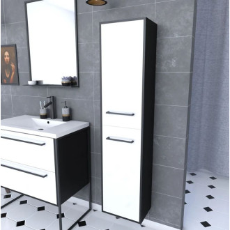 Colonne de salle de bain noir mat 30x35x150 cm avec 2 portes blanches et poignées noir mat Aurlane - PACM048