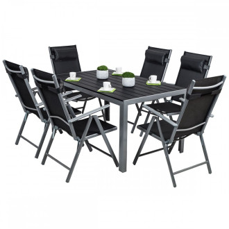 Cordoba plus salon de jardin 6 chaises + table alu      noir