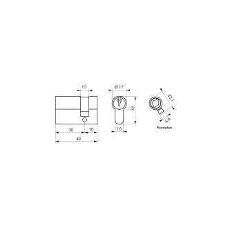Cylindre profile hg 30 x 10 mm 3 clés laiton panneton orientable