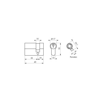 Demi-cylindre 35 x 10 mm 3 clés laiton