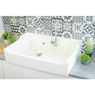 Evier Céramique Timbre D'office Grand Siècle Blanc 90cm