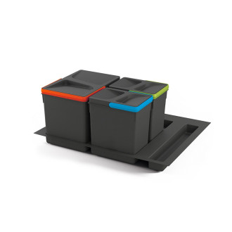 Kit poubelle de tri sélectif pour tiroir de cuisine avec socle Recycle hauteur 216mm, 1x12litres, 2x6litres, module 600mm, Plastique gris anthracite Kit poubelle de tri sélectif pour tiroir de cuisine avec socle Recycle hauteur 216mm, 1x12litres, 2x6litres, module 600mm, Plastique gris anthracite