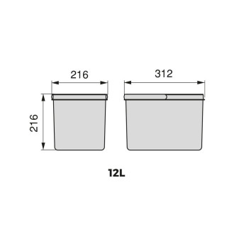 Bac de tri sélectif pour tiroirs de cuisine Recycle Hauteur 216mm, 1x12litres, Plastique gris anthracite