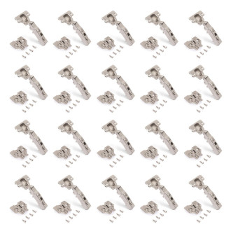 Lot de 20 charnières super coudées X91 à fermeture amortie avec embases à visser, Hauteur 0, Acier, Nickelé