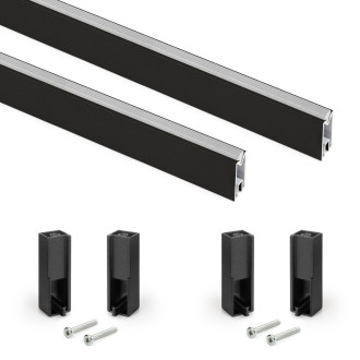 Lot de 2 rails de penderie Luxe de 0,75 m de long avec supports, Aluminium et Plastique, Peint en noir texturé