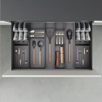 Orderbox Organiseur incliné pour tiroir, 150x470mm, Acier et Bois, Gris antracite