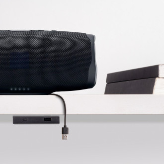 Connecteur USB A+C Linky (81x12mm), 5V DC 2A (10W), Plastique noir, Plastique