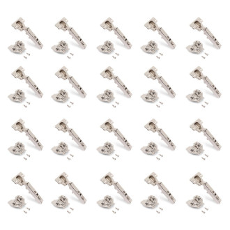 Lot de 20 charnières coudées X92 avec fermeture amortie avec embases à visser, Hauteur 0, Acier, Nickelé