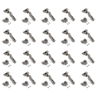 Lot de 20 charnières coudées X91 avec fermeture amortie et embases Euro, hauteur 0, nickelé, titane