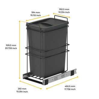 Poubelle de recyclage Recycle pour cuisine, 35 L, fixation par le bas et extraction manuelle, Plastique gris antHracite