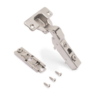 Lot de 20 charnières super coudées X91 à fermeture amortie avec embases droite à visser, Hauteur 1, Acier, Nickelé Lot de 20 charnières super coudées X91 à fermeture amortie avec embases droite à visser, Hauteur 1, Acier, Nickelé