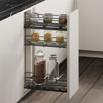 porte-bouteilles extractible TitaneMax avec fermeture à amortie, gauche, 3 plateaux, module 200mm, Acier, Gris Anthracite