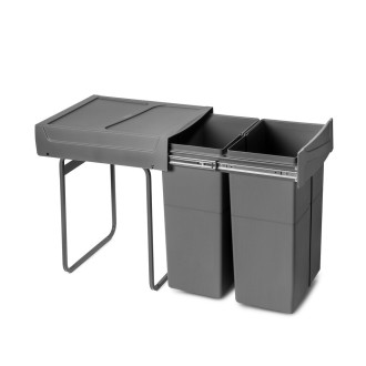 Bac de tri sélectif a montage inférieur et extraction manuelle pour élément de cuisine Recycle, 2x25litres, Plastique gris antracite