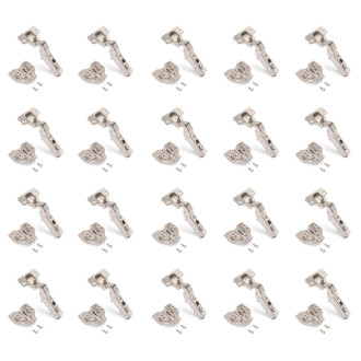 Lot de 20 charnières coudées X91 à fermeture amortie et embases euro, Hauteur 0, Acier, nickelé