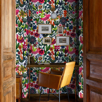 Papier peint botanique avec des oiseaux - SCANDY