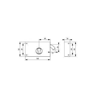 Serrure en applique horizontale à crochet axe à 60 pour cylindre européen droite
