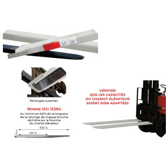 Paire de rallonges de fourches ouvertes 1800 mm capacité 1750 kg  exog 18/125