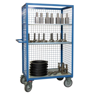 Servante grillagée 3 côtés sans toit charge 500 kg 1000 x 700 mm ø roues 200 mm