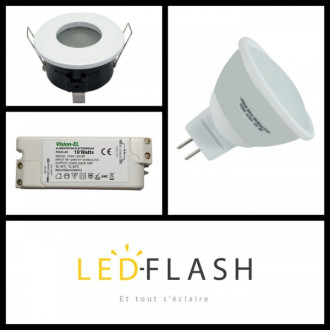 Kit spot LED étanche GU5.3 5 watt (eq. 50 watt) - Couleur eclairage - Blanc chaud 3000°K, Finition - Blanc