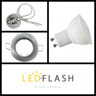 Kit spot led GU10 3 watt (eq. 30 watt) - Support gris - Couleur eclairage - Blanc chaud 3000°K, Type Support - Rond orientable 86mm