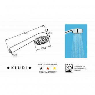 Kludi zenta douchette blanche et chromée 1 jet détartrage dn 15