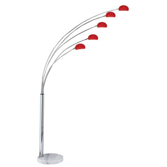 Lampadaire 5 ampoules giraffe, en chrome, marbre et verre rouge