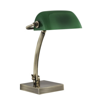Lampe bankers, laiton antique et verre