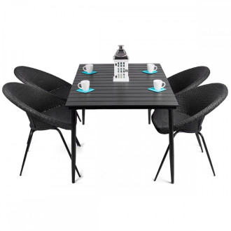 Leon - salon de jardin table + 4 chaises rondes en rattan       noir