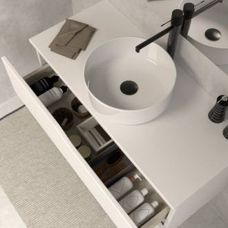 Meuble de salle de bain 100 avec plateau et vasque à poser - 2 tiroirs - blanc - luna