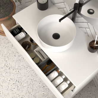 Meuble de salle de bain 60 avec plateau et vasque à poser - sans miroir - 3 tiroirs - blanc - mata