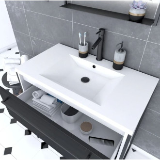 Meuble de salle de bain 80x50cm Blanc - 2 tiroirs noir mat - vasque résine blanche - STRUCTURA P021 Aurlane - PACM021