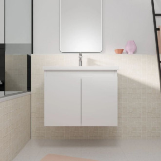 Meuble de salle de bains 60cm à suspendre Blanc 2 Portes - Vasque Blanche - ELEMENTARY Aurlane - LAV1036