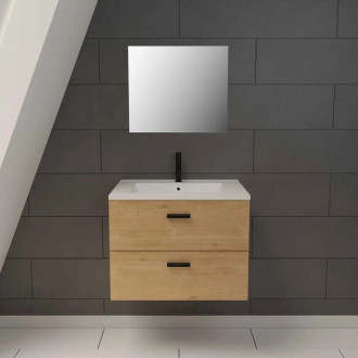 Meuble salle de bain 60 cm suspendu 2 tiroirs finition Bois avec vasque et miroir - BOX-IN 60 WOOD Aurlane - LAV627