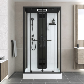 Cabine de douche rectangle 115x90x218 cm - fonction hammam, jets hydromassants, led et bluetooth Aurlane - CAB265