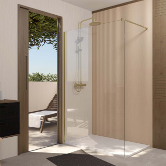 Paroi de douche 140x195 cm en verre trempé 5 mm - finition or brossé - gold elementary Aurlane - FAC1009